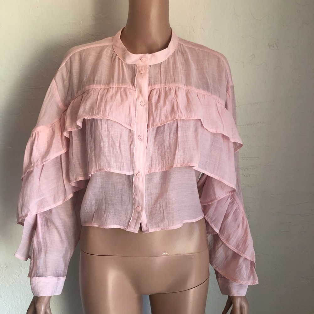Zara Blush Pink Layered Tiered Blouse Women’s Size XS Bohemian Style Shirt Top